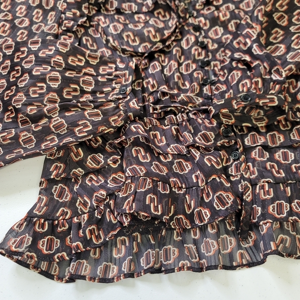 Maje Luzette Metallic Thread Print Silk Blend Boho style Blouse - Picture 13 of 15